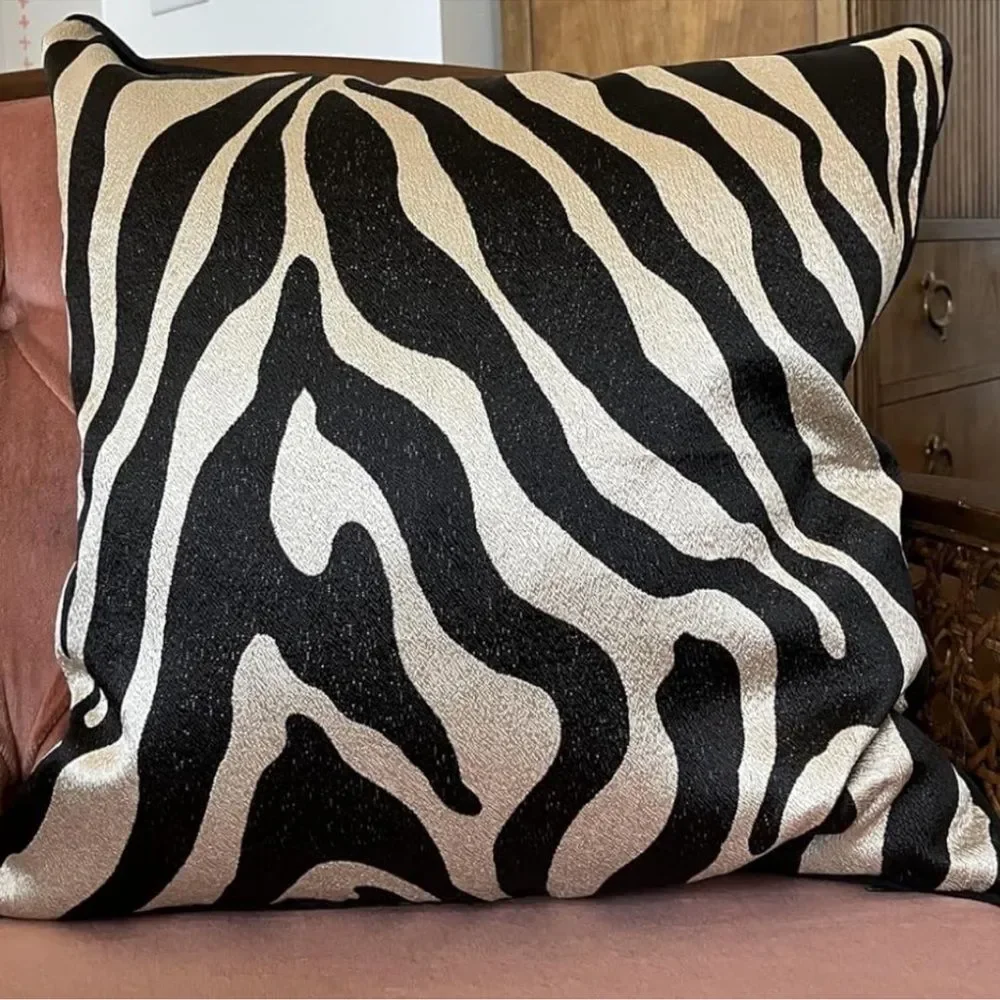 🆕 ZG Style Zebra Pillow Cover Sham Animal Print Euro Square 24” Modern Glam NEW